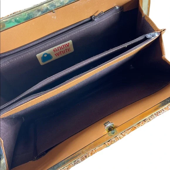 Vintage 1960s Snow White Snake skin leather clutch shoulder bag purse boho - Picture 12 of 16